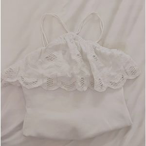 ANTHROPOLOGIE White Lacrosse Halter Top